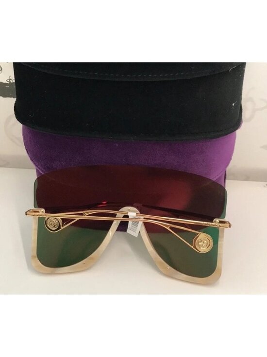 Gucci GG0540S 004 Beige Oversized Shield Sunglasses Orange Mirror main image 7